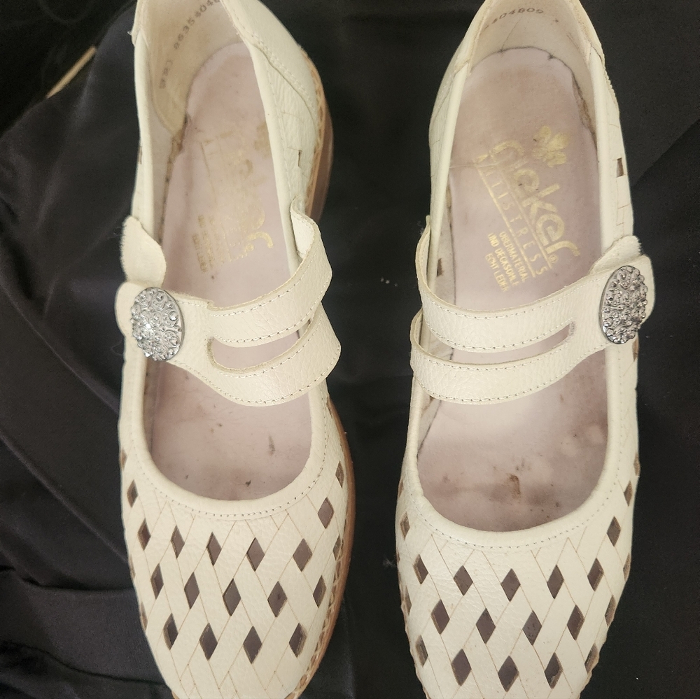 Rieker White Braided Leather Slip-On Loafers